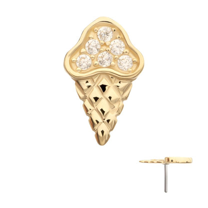 14Kt Yellow Gold Threadless 6 Pave Set Gem Ice Cream Top