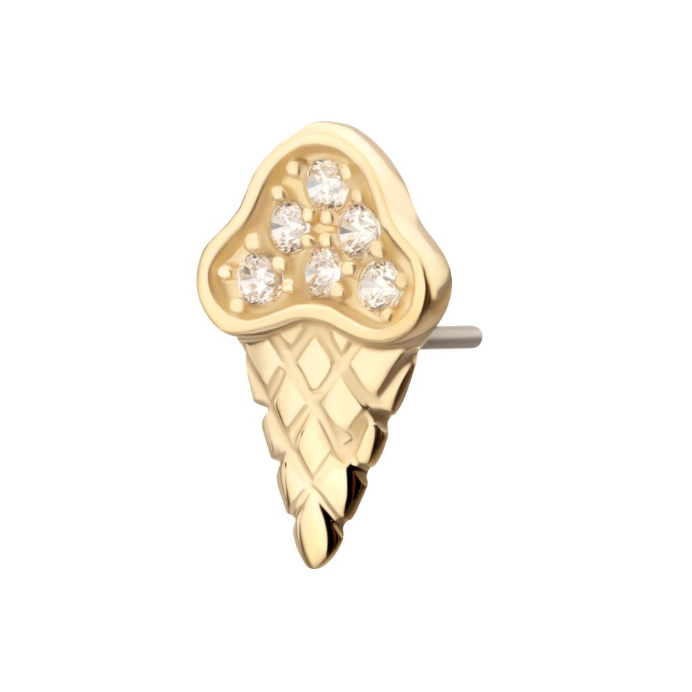 14Kt Yellow Gold Threadless 6 Pave Set Gem Ice Cream Top