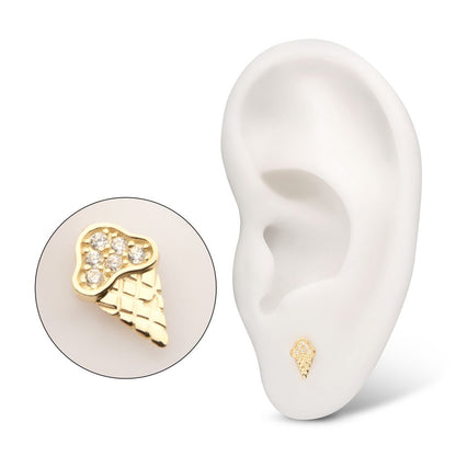 14Kt Yellow Gold Threadless 6 Pave Set Gem Ice Cream Top