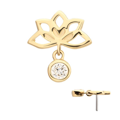 14Kt Yellow Gold Threadless Lotus Flower Top with Bezel Gem Dangle