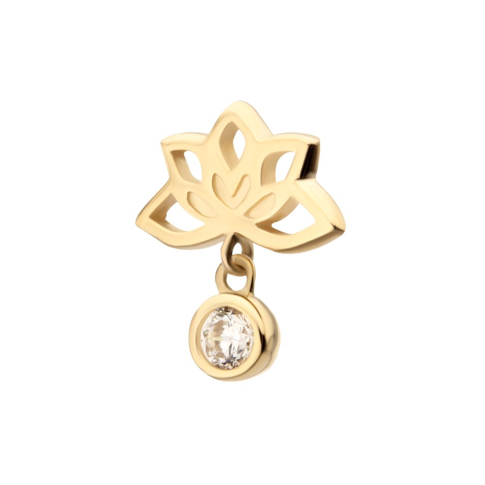 14Kt Yellow Gold Threadless Lotus Flower Top with Bezel Gem Dangle