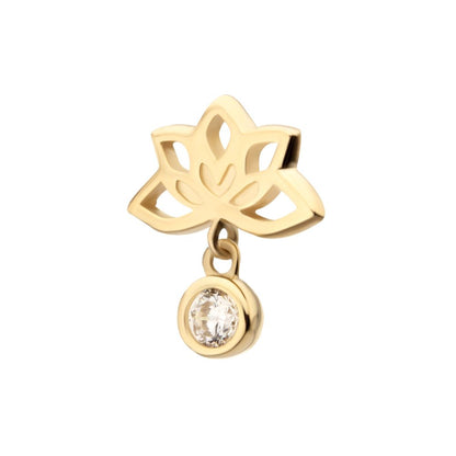 14Kt Yellow Gold Threadless Lotus Flower Top with Bezel Gem Dangle