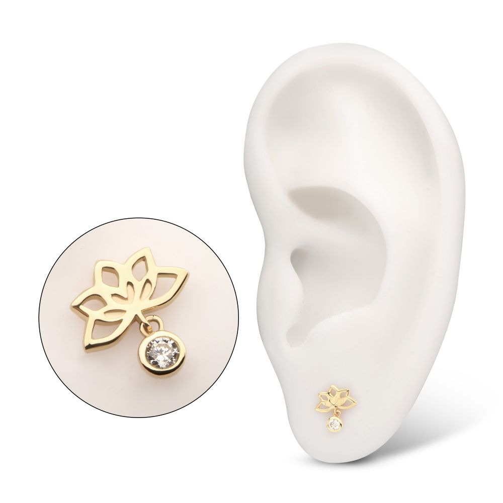 14Kt Yellow Gold Threadless Lotus Flower Top with Bezel Gem Dangle