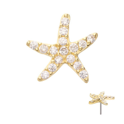 14Kt Yellow Gold Threadless Pave Gem Starfish Top