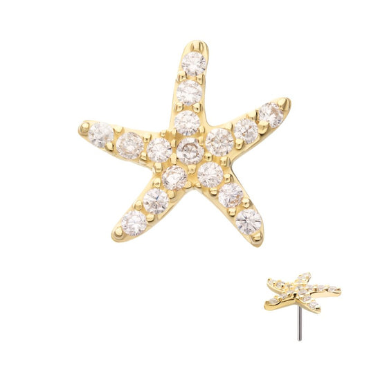 14Kt Yellow Gold Threadless Pave Gem Starfish Top