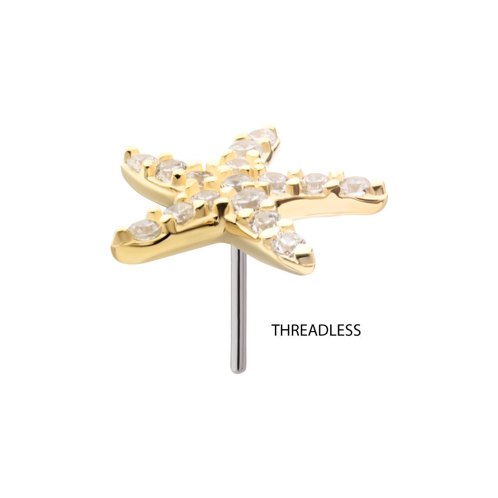 14Kt Yellow Gold Threadless Pave Gem Starfish Top