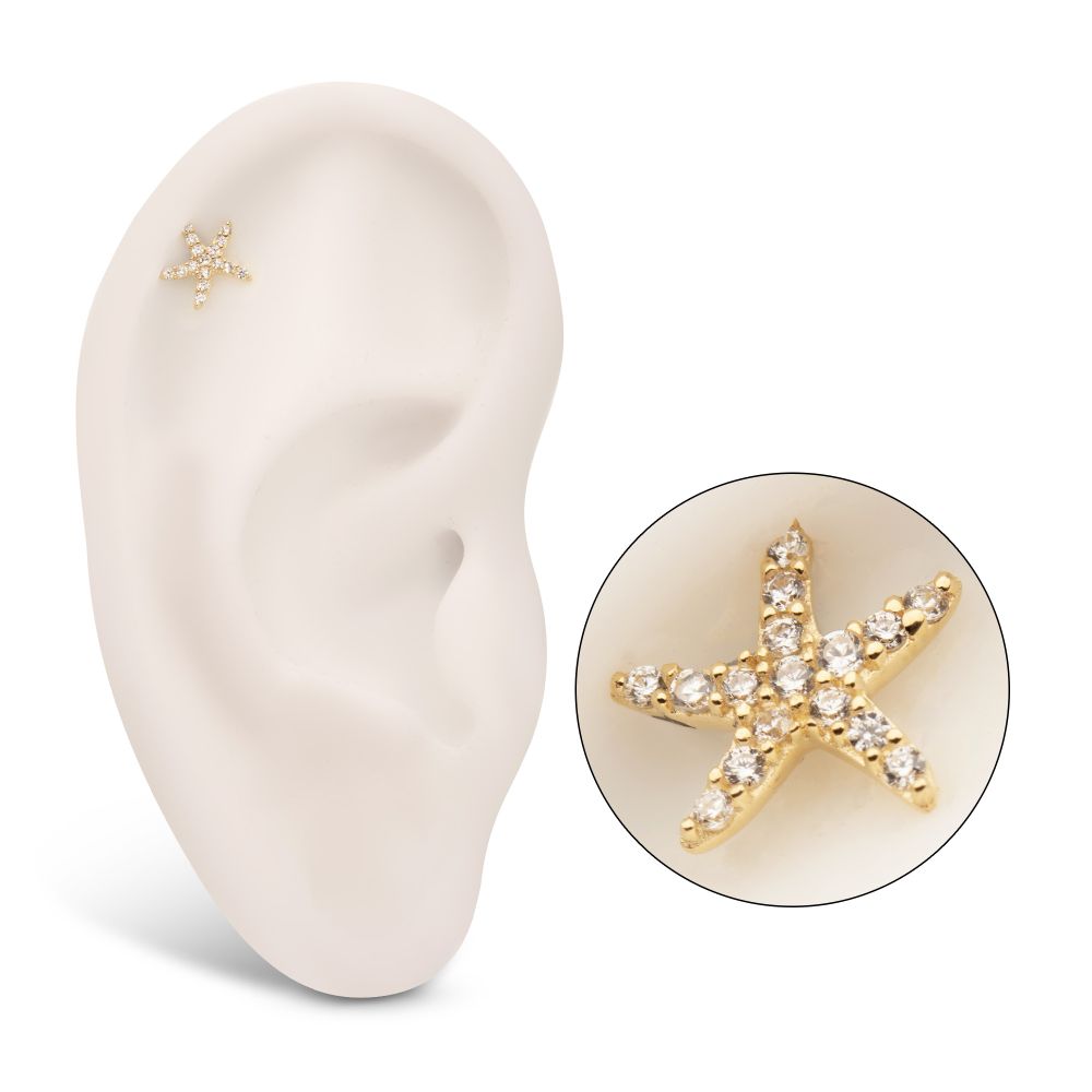 14Kt Yellow Gold Threadless Pave Gem Starfish Top