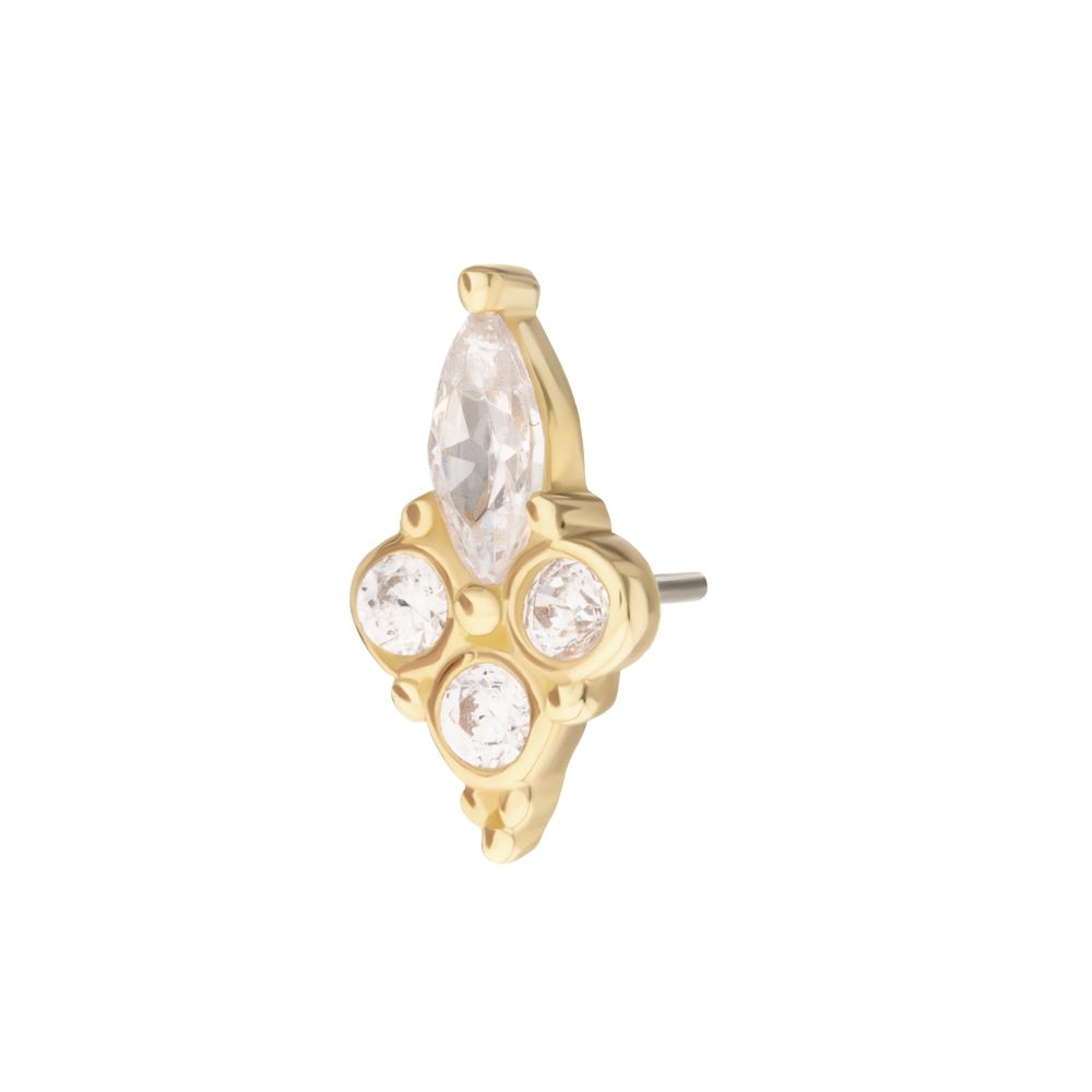 14Kt Gold Threadless Prong Set Marquise & Triple Round Gem Top