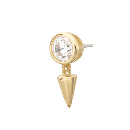14Kt Gold Threadless Bezel Round Gem Top with Spike Dangle
