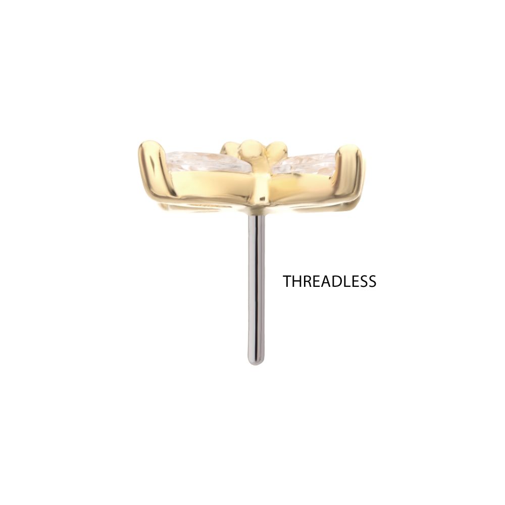 14Kt Yellow Gold Threadless Prong Set Marquise CZ Gem 4-Petal Flower Top