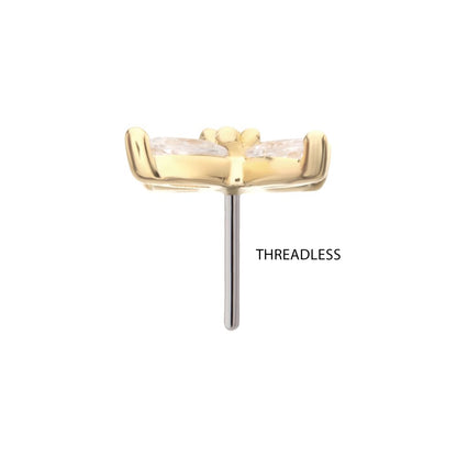 14Kt Yellow Gold Threadless Prong Set Marquise CZ Gem 4-Petal Flower Top