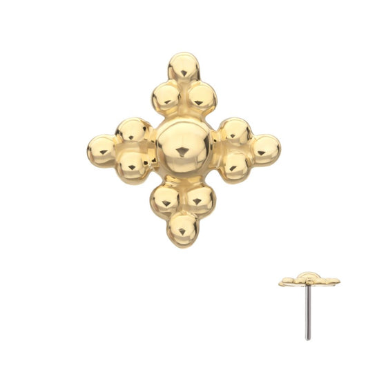 14Kt-Yellow Gold Threadless Tri-bead Flower Top