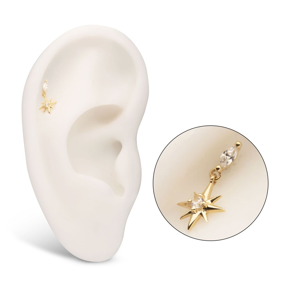 14Kt Yellow Gold Marquise with Prong CZ Gem North Star Dangle Top