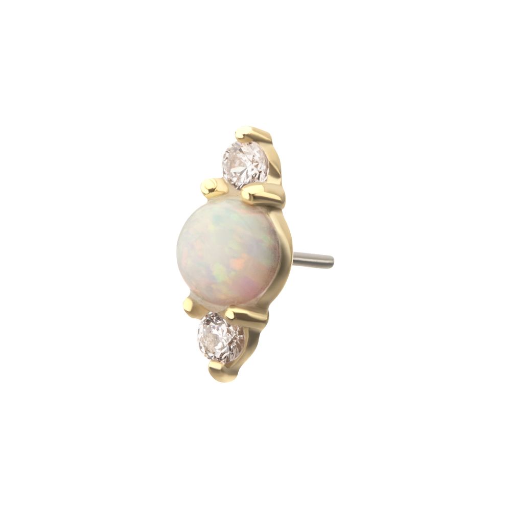 14Kt Yellow Gold Threadless Prong Set White Opal & Clear CZ CZ Gem Cluster Top