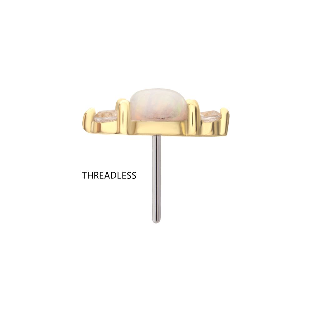 14Kt Yellow Gold Threadless Prong Set White Opal & Clear CZ CZ Gem Cluster Top