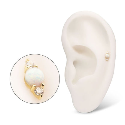 14Kt Yellow Gold Threadless Prong Set White Opal & Clear CZ CZ Gem Cluster Top