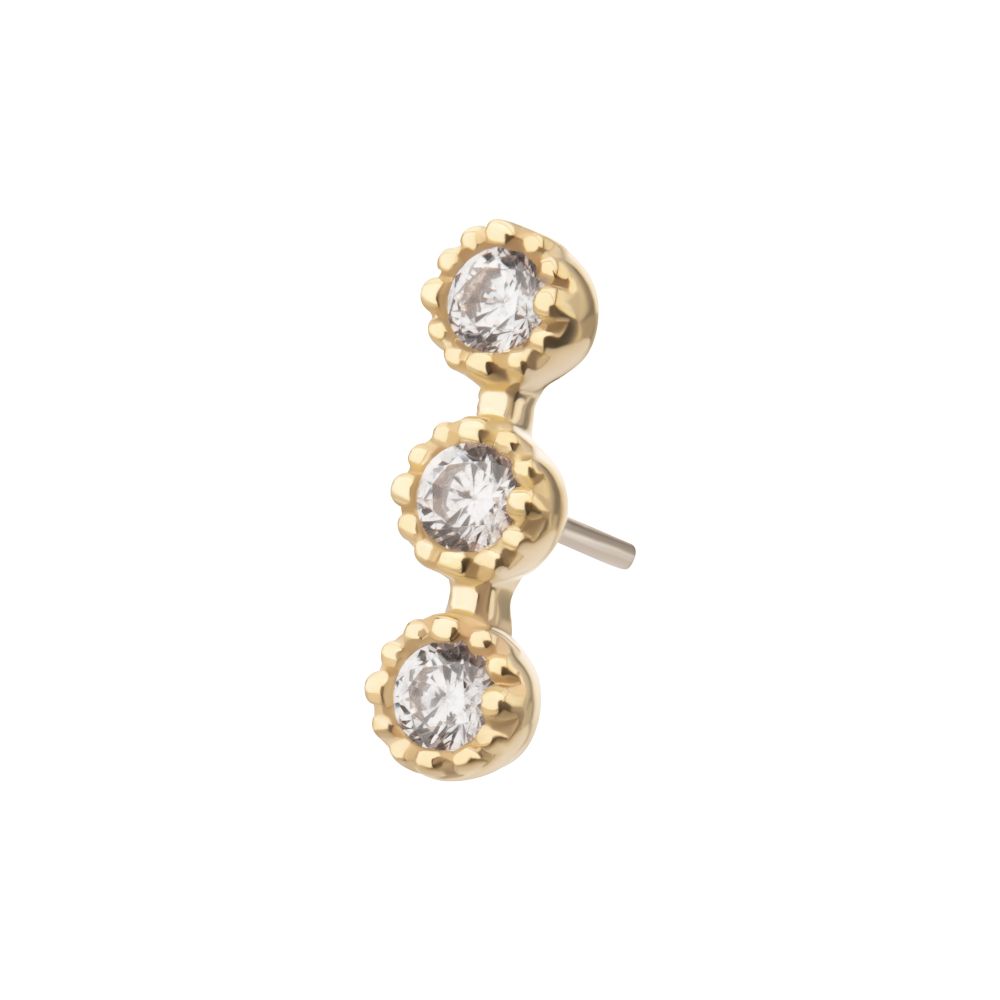 14Kt Gold Threadless Milgrain Edge Triple Cluster Bezel CZ Gem Top