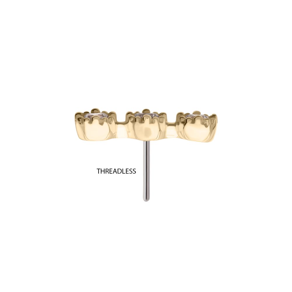 14Kt Gold Threadless Milgrain Edge Triple Cluster Bezel CZ Gem Top