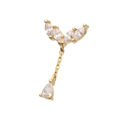14Kt Gold Threadless Quadruple Marquise Cluster Top with Teardrop CZ Gem Dangle