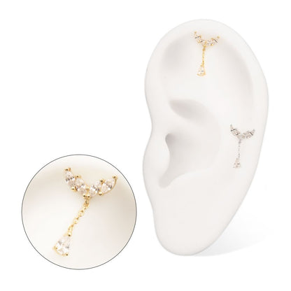 14Kt Gold Threadless Quadruple Marquise Cluster Top with Teardrop CZ Gem Dangle