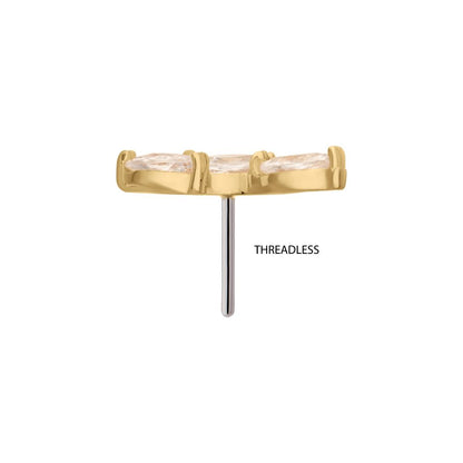 14Kt Gold Threadless Vine Shape Top with 3-Tier Marquise Gem