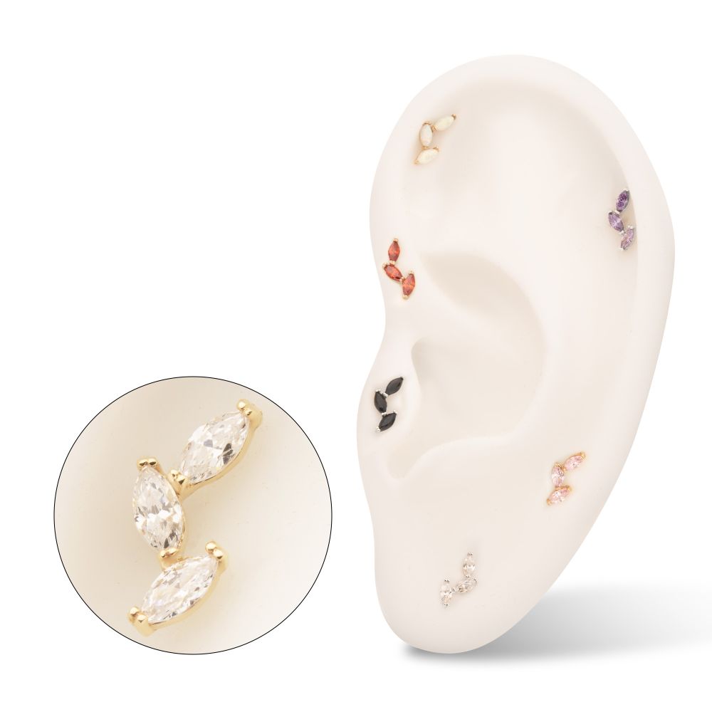 14Kt Gold Threadless Vine Shape Top with 3-Tier Marquise Gem