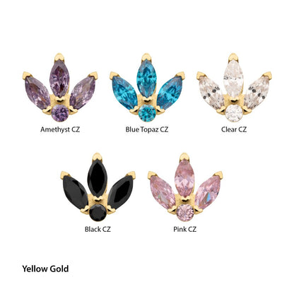 14Kt Gold Threadless Marquise Fan with Central Round CZ Gem Top
