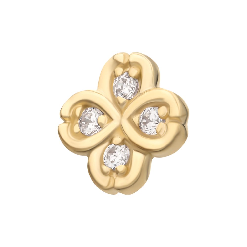 14Kt Gold Threadless 4 Leaf Clover with Prong Gem Accents Top