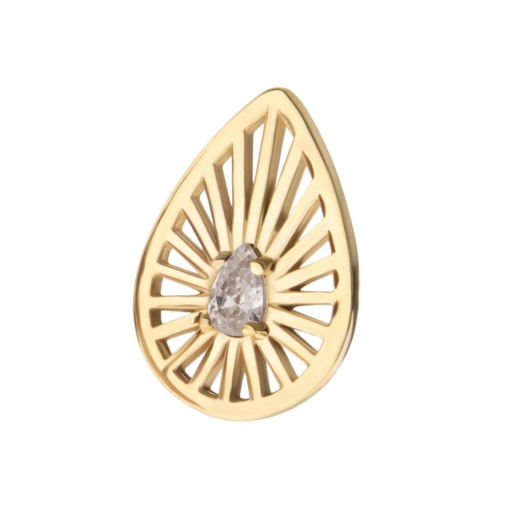 14Kt Yellow Gold Threadless Prong Set Teardrop CZ Gem on a Radiant Teardrop Shape Top