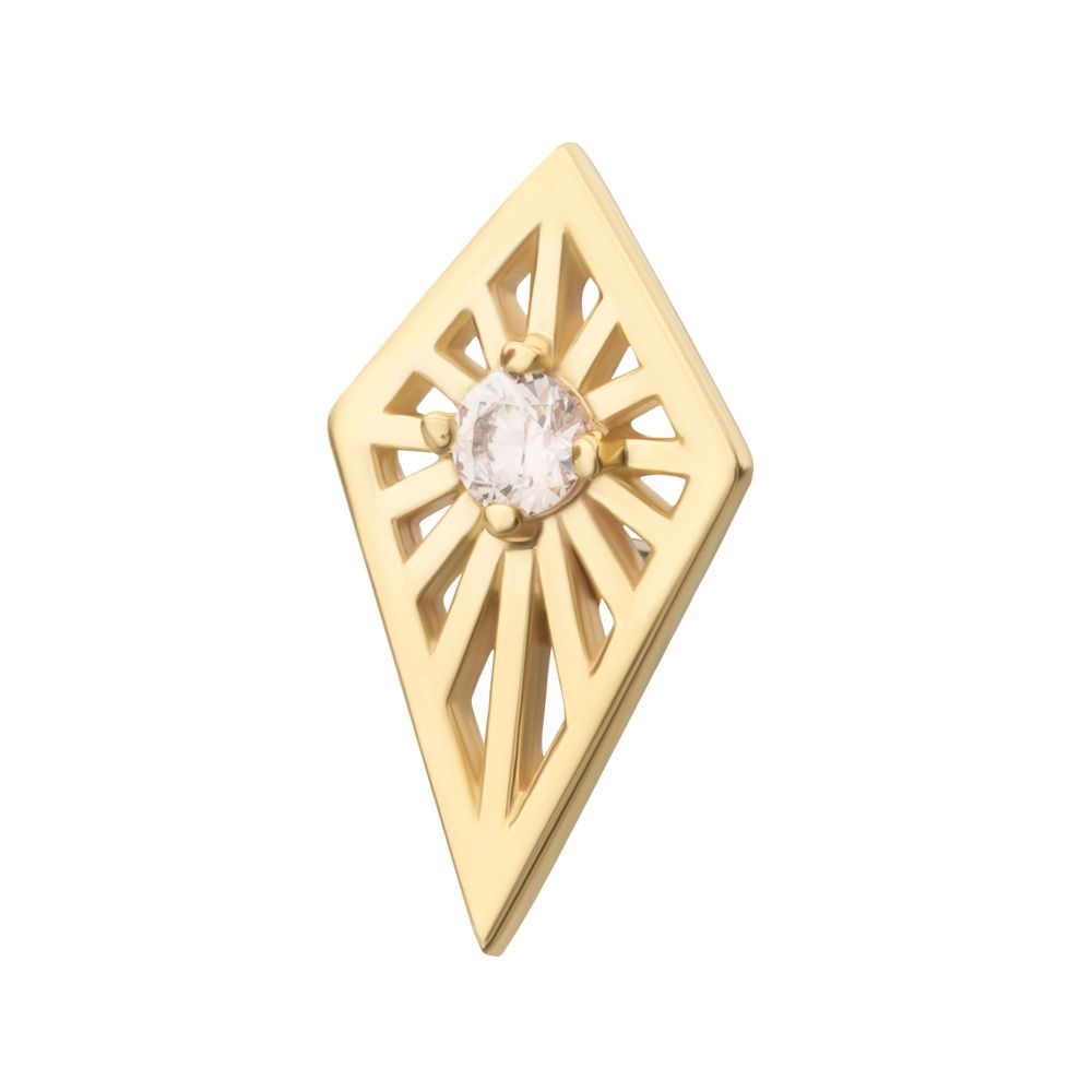 14Kt Yellow Gold Threadless Prong Set Round CZ Gem on a Radiant Kite Shape Top