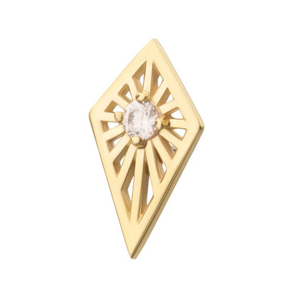 14Kt Yellow Gold Threadless Prong Set Round CZ Gem on a Radiant Kite Shape Top