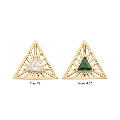 14Kt Yellow Gold Threadless Prong Set Triangle CZ Gem on a Radiant Triangle Shape Top