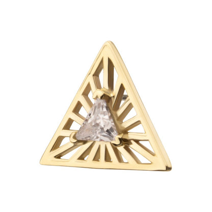 14Kt Yellow Gold Threadless Prong Set Triangle CZ Gem on a Radiant Triangle Shape Top
