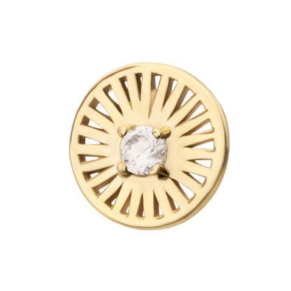 14Kt Yellow Gold Threadless Prong Set Round CZ Gem on a Radiant Round Shape Top