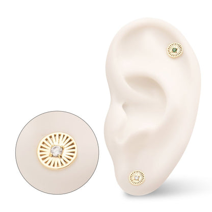 14Kt Yellow Gold Threadless Prong Set Round CZ Gem on a Radiant Round Shape Top