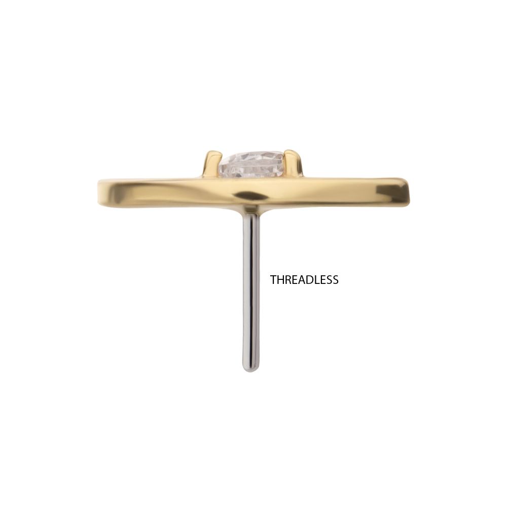 14Kt Yellow Gold Threadless Prong Set Teardrop CZ Gem on a Radiant Fan Shape Top