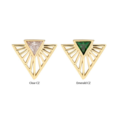 14Kt Yellow Gold Threadless Bezel Set Triangle CZ Gem on a Radiant Triangle Shape Top