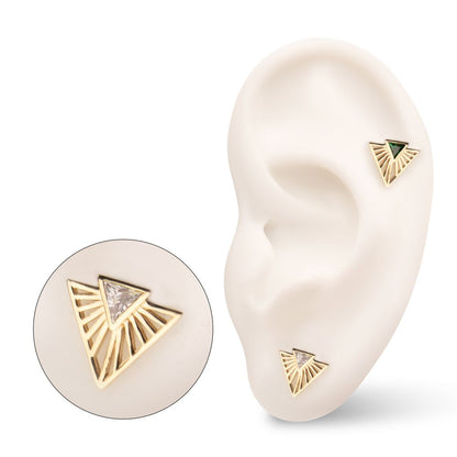 14Kt Yellow Gold Threadless Bezel Set Triangle CZ Gem on a Radiant Triangle Shape Top