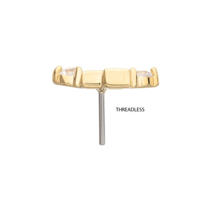14Kt Gold Threadless 3D Geometric Baguette & Round Gem Top