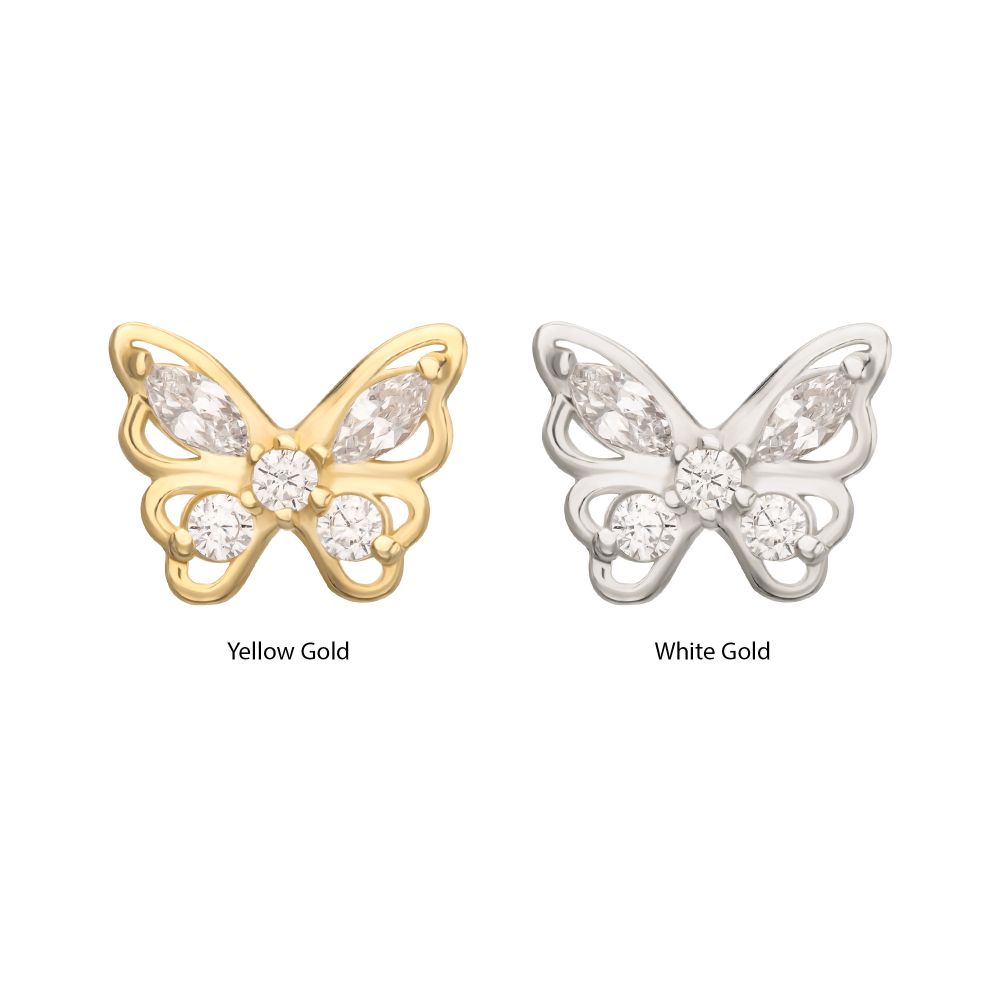 14Kt Gold Threadless 3D Butterfly Round & Marquise Gem Top