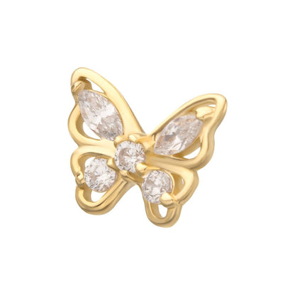14Kt Gold Threadless 3D Butterfly Round & Marquise Gem Top