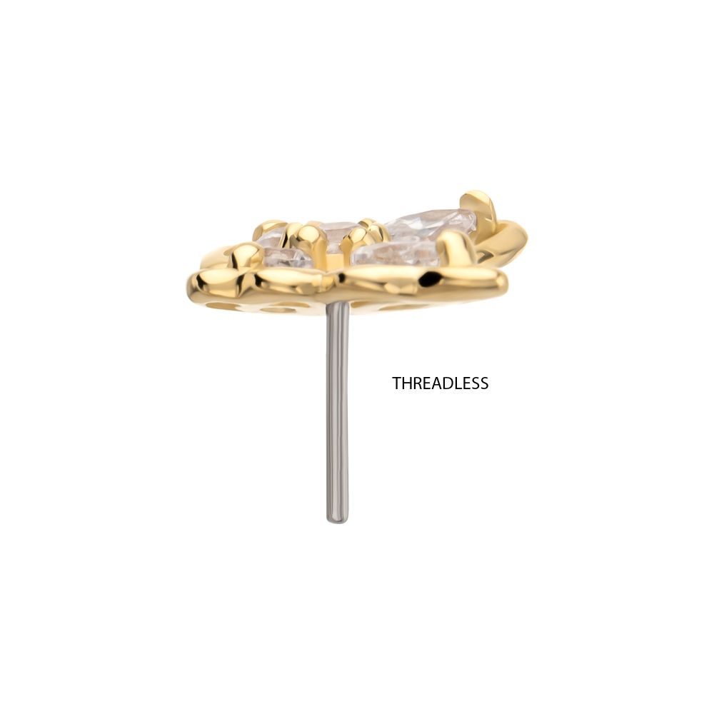 14Kt Gold Threadless 3D Butterfly Round & Marquise Gem Top