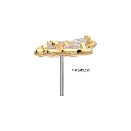 14Kt Gold Threadless 3D Butterfly Round & Marquise Gem Top