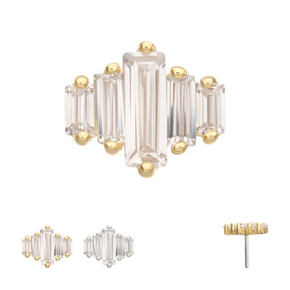 14Kt Gold Threadless 3D Geometric Baguette Gem Top