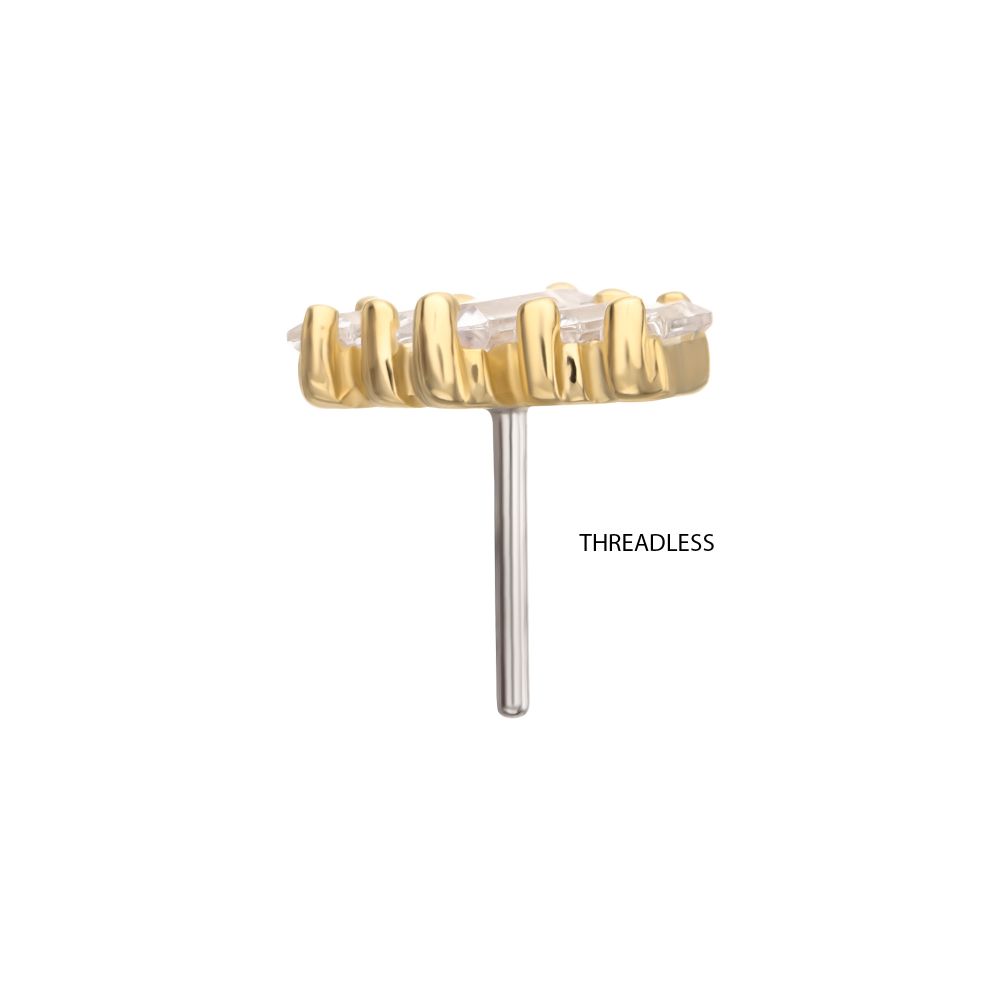 14Kt Gold Threadless 3D Geometric Baguette Gem Top