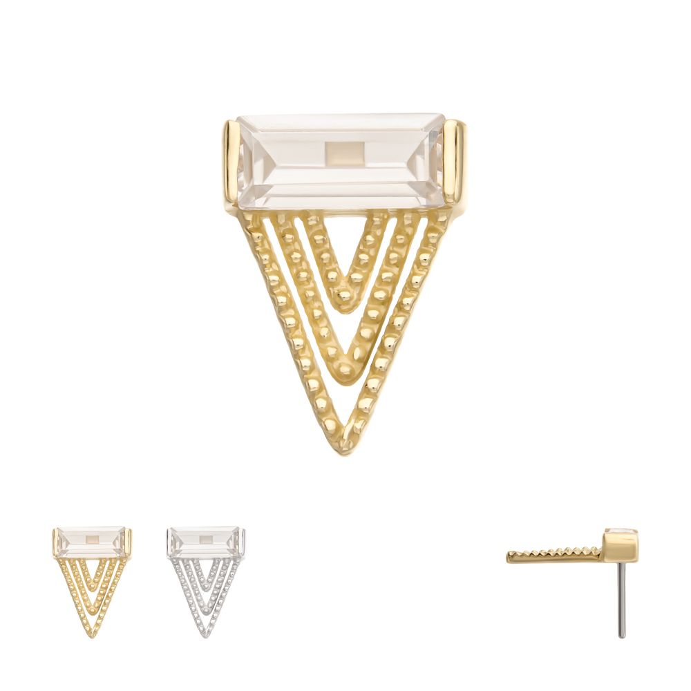 14Kt Gold Threadless Triangular Baguette Gem Top