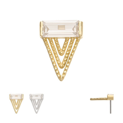 14Kt Gold Threadless Triangular Baguette Gem Top