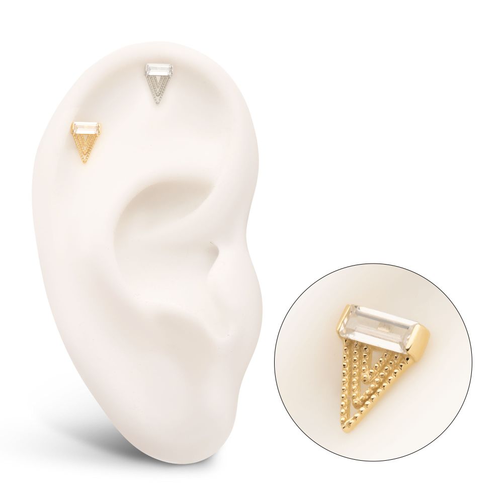 14Kt Gold Threadless Triangular Baguette Gem Top