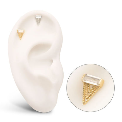 14Kt Gold Threadless Triangular Baguette Gem Top