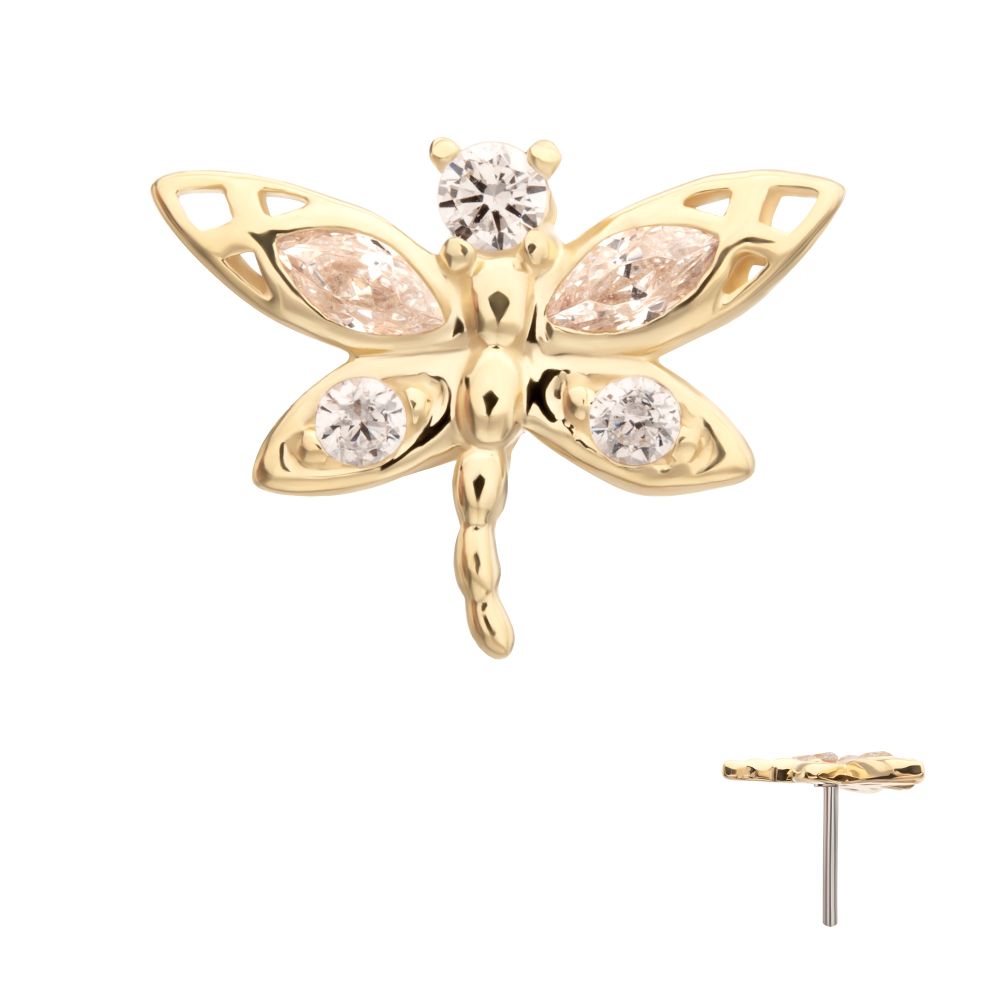 14Kt Yellow Gold Threadless Marquise Wing Dragonfly Top